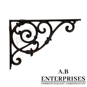 Handcrafted cast iron shelf bracket by A.B. Enterprises – strong and decorative wall support for homes, offices, and interiors.