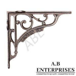 Handcrafted cast iron shelf bracket by A.B. Enterprises – strong and decorative wall support for homes, offices, and interiors.