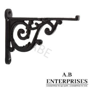 Handcrafted cast iron shelf bracket by A.B. Enterprises – strong and decorative wall support for homes, offices, and interiors.
