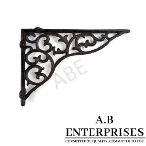 Handcrafted cast iron shelf bracket by A.B. Enterprises – strong and decorative wall support for homes, offices, and interiors.