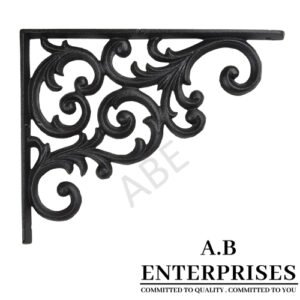 Handcrafted cast iron shelf bracket by A.B. Enterprises – strong and decorative wall support for homes, offices, and interiors.