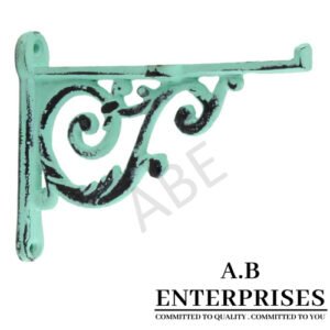 Handcrafted cast iron shelf bracket by A.B. Enterprises – strong and decorative wall support for homes, offices, and interiors.