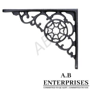 Handcrafted cast iron shelf bracket by A.B. Enterprises – strong and decorative wall support for homes, offices, and interiors.