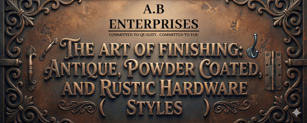 The art of finishing antique, powder-coated and rustic hardware styles – A.B. Enterprises cast iron manufacturer banner